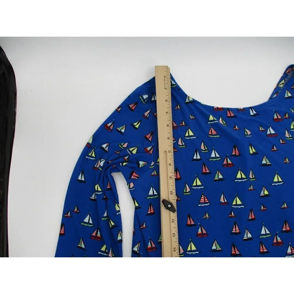 Leota Womens Dress 1X Long Blue Preppy Nautical Ships Boats Stretch Pullover